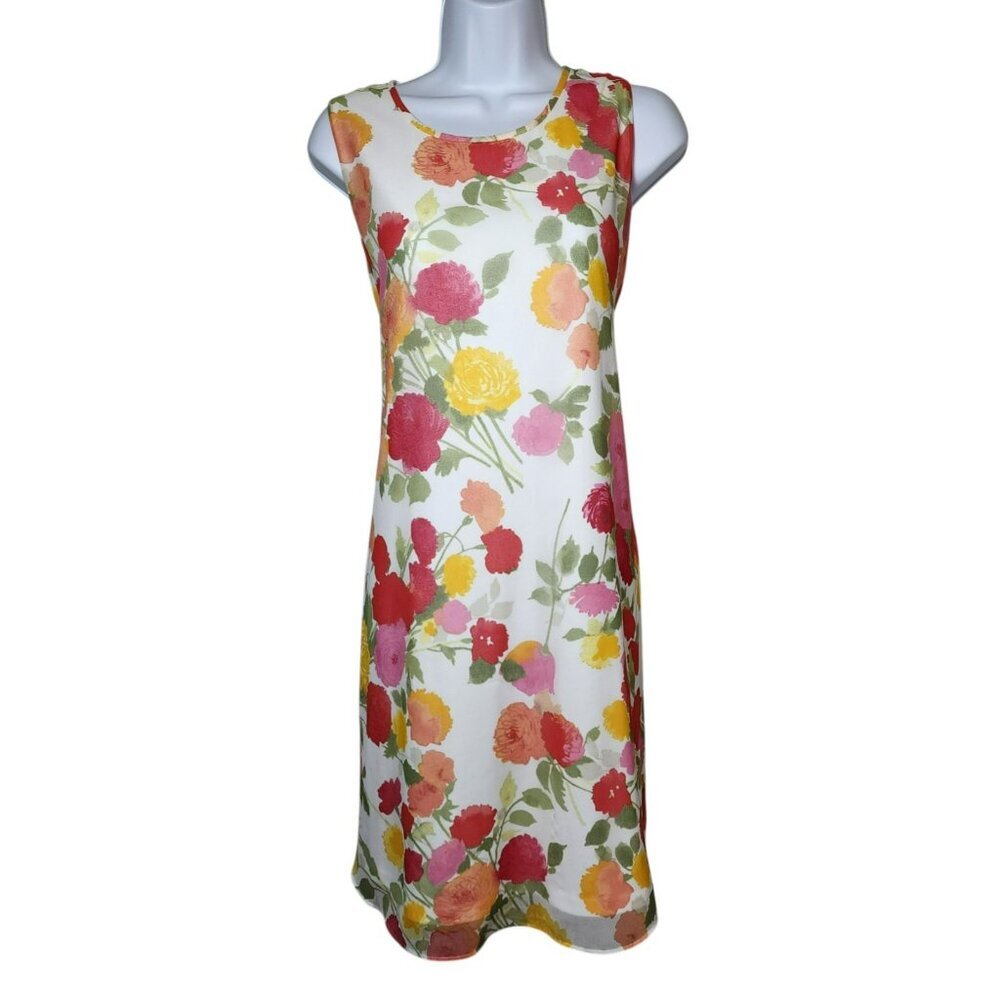 Tommy Hilfiger Women's Dress 16 Floral Sleeveless Lined White Red‎ Yellow Green